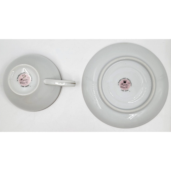 Royalton China Set of 4 Flat Cup & Saucer Sets White Gold Trim Translucent Porce - Picture 12 of 12